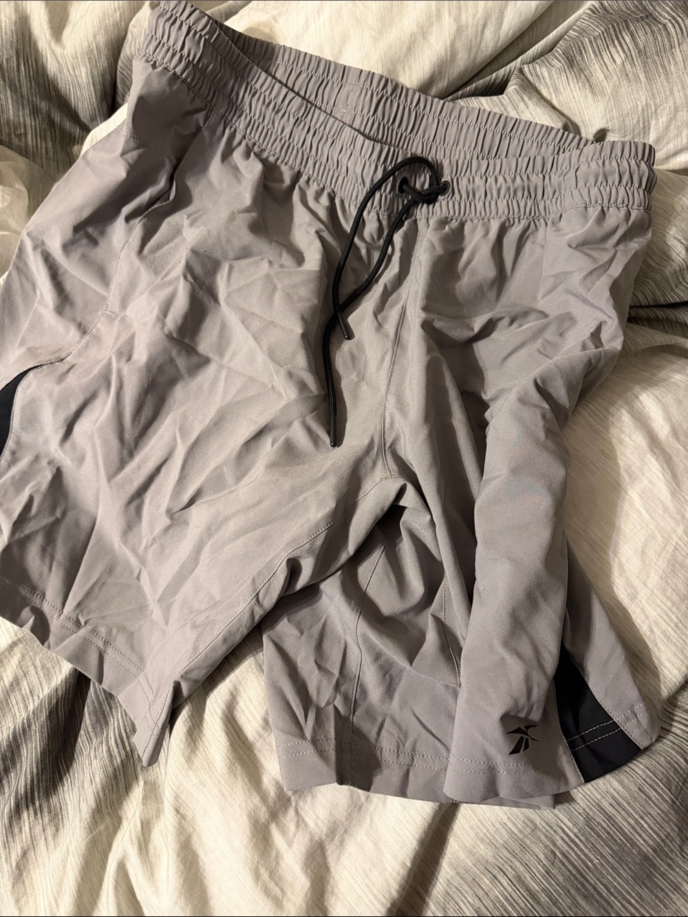 Reebok Light Gray Athletic Shorts with Black Drawstring